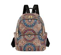 Mochila acolchada floral azul rojo para mujer, mochila de moda con patrón de ondas con múltiples bolsillos con cremallera, Floral Azul Rojo, Medium, Mochilas Daypack