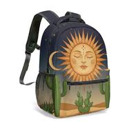 Mochila antropomórfica con estampado de luna creciente y sol de 16 pulgadas, bohemio, celestial, misticismo, desierto, noche estrellada, cielo nocturno, ilustración, 01., L, Casual