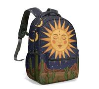 Mochila antropomórfica con estampado de luna creciente y sol de 16 pulgadas, bohemio, celestial, misticismo, desierto, noche estrellada, cielo nocturno, ilustración, 02., L, Casual