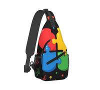 Mochila bandolera antirrobo para hombre y mujer, multiusos, para deportes al aire libre, mochila de viaje, diseño de rompecabezas con forma de corazón y diseño de concienciación sobre el autismo, colo