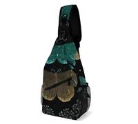 Mochila bandolera compacta y plegable para hombre - Moth Moon Black Dark Art - Mochila antirrobo multiusos con funda para cámara y correa de hombro ajustable
