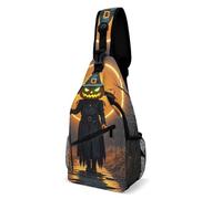 Mochila bandolera con diseño de monstruo de calabaza bajo la luna, mochila de hombro, mochila de viaje, mochila de senderismo, para mujeres y hombres