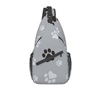 Mochila bandolera con estampado de huellas de huellas de perros, estampados de huellas de perros, garras negras y grises, patrón sin costuras, bolso de pecho, mochila de hombro informal ajustable, hue