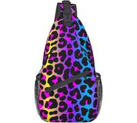 Mochila bandolera con estampado de leopardo y estampado de animales de neón para mujeres y hombres, mochila de viaje para senderismo, bandolera, bolsa de hombro, casual, mochila deportiva