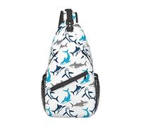 Mochila bandolera con estampado de tiburón, elegante diseño sin costuras con siluetas abstractas de tiburón, gimnasio, deportes, viajes, senderismo, mochila de día, bonito bolso de pecho con estampado