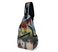 Mochila bandolera informal para hombre y mujer, bolso de viaje cruzado, multiusos, antirrobo, con diseño de caballos salvajes de Wyoming, yegua y potro pinto. Mochila pequeña cruzada de pecho.