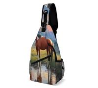 Mochila bandolera para hombre y mujer, ideal para deportes al aire libre, viajes, mochila táctica multiusos antirrobo, con diseño de caballos salvajes de Wyoming, yegua y potro pintos. Práctica mochil
