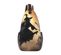 Mochila Bandolera Unisex con Estampado de Bruja de Halloween Volando 2, Bolso de Hombro para el Pecho, para Mujeres, Hombres, Senderismo, Viajes