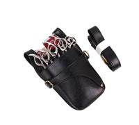 Mochila Barberia Bolsa de cuero genuino for tijeras de pelo, bolsa for clips, funda for tijeras de peluquería, funda for tijeras de barbero, estuche con cinturón for el hombro(Black)