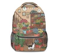 Mochila cálida con estampado de gato de jardín iluminado por el sol, mochila estilo pastoral, lindo gatito de dibujos animados, mochila escolar ligera para estudiantes, 16 pulgadas, Estampado 3, 44