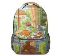 Mochila cálida con estampado de gato de jardín iluminado por el sol, mochila estilo pastoral, lindo gatito de dibujos animados, mochila escolar ligera para estudiantes, 16 pulgadas, Impresión 1, 44