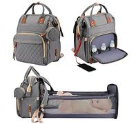 Mochila Cambiador Bebe, 35L Mochila Pañalera Grande con Cama de Bebé Portátil, Bolsa de Maternidad, Bolsas Multifunción con 2 Correas y Cuna para Mamá y Papá