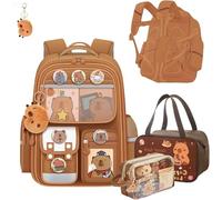 Mochila Capibara, Mochila Capibara Niña, Mochilas Escolares Adolescentes, Set de Regalos para el Nuevo Semestre con Bolsas de Papelería y Bolsas de Almuerzo (Marrón)