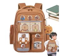 Mochila Capybara para niños - Mochila Capybara, Mochila divertida | Adorable mochila infantil de dibujos animados, mochila grande impermeable con etiqueta de mapa, etiqueta de bolso, material, marrón