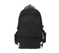 Mochila casual de nailon para uso diario, estudiante universitario, bolsa cruzada de gran capacidad, bolso de hombro sólido, Black
