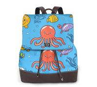 Mochila casual de piel con estampado de pulpo rojo para mujer, para el trabajo