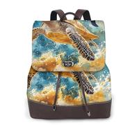 Mochila casual de piel con estampado de tortuga, delfín marino para mujer, para el trabajo