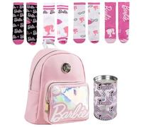 Mochila Casual Infantil en Polipiel rosa + Pack de 4 Calcetines Barbie Talla 35-38