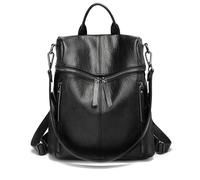 Mochila Casual Mujer de PU Cuero Suave, Bolso de Hombro Escolar 2 en 1 como Mochila Bandolera Antirrobo, Ligero Gran Capacidad Impermeable Multibolsillos Ideal para Trabajo, Escuela y Viaje (Negro)