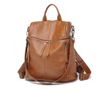 Mochila Casual Mujer de PU Cuero Suave, Bolso de Hombro Escolar 2 en 1 como Mochila Bandolera Antirrobo, Ligero Gran Capacidad Impermeable Multibolsillos Ideal para Trabajo, Escuela y Viaje (Marron)
