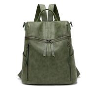 Mochila Casual Mujer de PU Cuero Suave, Bolso de Hombro Escolar 2 en 1 Mochila Bandolera Antirrobo, Ligero Gran Capacidad Impermeable Multibolsillos Ideal para Trabajo, Escuela y Viaje (Verde oscuro)