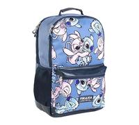 Mochila Casual Técnica de Stitch - Color Azul - 29,5x45x16 cm - Fabricada en Poliéster - Incluye Bolsillo Lateral y Asas Ajustables - Estampado de Stitch y Angel - Producto Original Diseñado en España