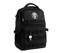 Mochila Casual The Punisher Unisex Talla Única - Mochila Técnica Negra con Parche Bordado, Bolsillo Frontal y Correas Acolchadas Ajustables, Ideal para Escuela, Trabajo y Uso Diario