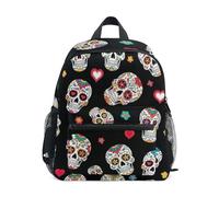 Mochila colorida con diseño de calaveras y flores para niños pequeños y niñas, mochila de viaje pequeña con etiqueta nominativa, bolsa de escuela para niños, Cráneos Coloridos Florales, 6-8 ans