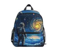 Mochila colorida de astronauta con estrellas espaciales para niños y niñas, mini bolsa de viaje con etiqueta de nombre, mochilas para niños, Colorido espacio de estrellas astronautas, 3-5 Years