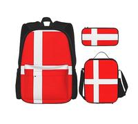 Mochila con bandera danesa de Dinamarca con fiambrera, juego de 3 mochilas escolares a juego para aplicación en el universo, NEGRO, One Size, Juego de mochila escolar