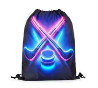 Mochila con Cordón 3D Hockey Stick Blue Pink Neon Light Hockey Modern Simple Style Theme Bolsas De Cuerdas Casual Mochila Cuerdas Unisex Gym Bag para Escuela Compras Senderismo 36X42CM