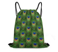 Mochila con Cordón Adorable Pavo Real Verde Mochilas Escolares Impermeable Gran Capacidad Bolsa Cuerdas Mujer, para Estudiantes, Compras, Deporte, 36x42cm