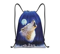 Mochila con cordón ajustable Mochila con cordón Wolf Roar para hombre y mujer portátil para deportes gimnasio entrenamiento luna animal luz de luna