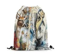 Mochila con Cordón Alce, Ciervo, Tema De Caza Y Pesca, Casa Rústica del Oeste Gym Bag Sport Mochila Cuerdas Talla Única Bolsas De Cuerdas para Compras Senderismo Gimnasio