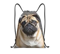 Mochila con Cordón Animal Perro Pug Saco De Gimnasio Gran Capacidad Impermeable Deporte Mochila, para Compras, Playa, De Senderismo, 36x42cm