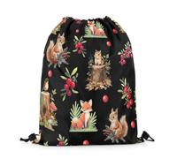 Mochila con Cordón Animales De Dibujos Animados, Ardilla Linda, Zorro, Acuarela, Vida Silvestre, Frutas, Hongos Silvestres Gym Bag Impresión Motivo Mochila Cuerdas Cómodo Bolsas De Cuerdas M
