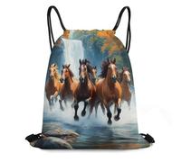 Mochila con Cordón, Caballos Animales Salvajes Corriendo en el Agua del río Bolsas Cordon de Gimnasio Unisex Moderno Gym Sack para Hombre Playa Viaje 36X42cm
