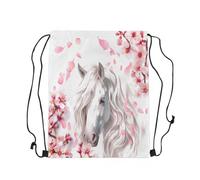 Mochila con Cordón Caballos Blancos, Animales De Estilo Occidental, Flores Rosas Florecientes Mochila Cuerdas Casual Bolsa con Cordón Unisex Gym Bag para Escuela Senderismo Deporte M