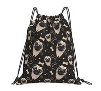 Mochila con Cordón Cachorro De Perro Pug Infantil Bolsa con Cordón Cómodo Gym Bag Práctico Mochila Cuerdas para Deporte Playa Compras S