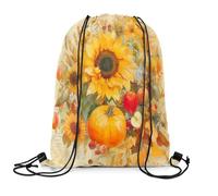Mochila con Cordón Calabaza De Acuarela Estilo Girasol Vintage, Flor Retro Roja, Estilo Rústico Mochila Cuerdas Impresión Motivo Gym Bag Cómodo Bolsa con Cordón M