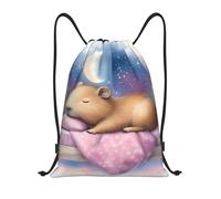 Mochila con Cordón Capybara On The Moon Pattern Bolsa con Cordón Talla Única Mochila Cuerdas Sport Gym Bag para Viaje Senderismo Compras 36X42CM