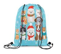 Mochila con Cordón Cartoon Pet Cute Dog Cat Winter Magical Snowflake Pet Animals with Christmas Hats Bolsa con Cordón Talla Única Bolsas De Cuerdas Sport Mochila Cuerdas para Compras 36X42CM