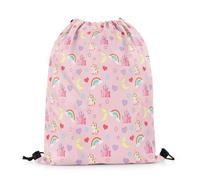 Mochila con Cordón Castillo De Dibujos Animados, Corazones De Amor, Linda Estrella, Luna Y Arcoíris. Bolsas De Cuerdas Sport Mochila Cuerdas Unisex Gym Bag para Viajes Compras Senderismo