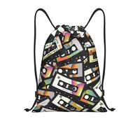 Mochila con Cordón Cinta De Casete Retro Vintage Mochila Cuerdas Talla Única Gym Bag Casual Bolsas De Cuerdas para Gimnasio Compras Senderismo