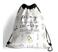 Mochila con Cordón Cita del Cristianismo: Ora por Todo Y No Te Preocupes por Nada Bolsas De Cuerdas Cómodo Mochila Cuerdas Sport Gym Bag para Viajes Gimnasio Compras M