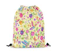 Mochila con Cordón Colibrí, Mariposas De Acuarela, Teñida, Pastoral De Jardín De Animales Salvajes Bolsas De Cuerdas Casual Gym Bag Unisex Mochila Cuerdas para Compras Viajes