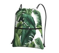 Mochila con cordón cordón cremallera tropical plátano palmera hojas bolsa para yoga gimnasio natación viajes fitness deportes bolsa bolsa, negro, talla única, mochilas de viaje de un día, Negro, One