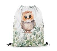 Mochila con Cordón Cute Animal Cartoon Owl Spring Eucalyptus Kawaii Wildlife Flowers Leaves Bolsa con Cordón Unisex Bolsas De Cuerdas Casual Mochila Cuerdas para Compras Escuela Viaje 36X42CM
