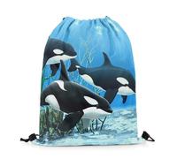 Mochila con Cordón Cute Dolphin 3D Kawaii Dolphin Underwater World World Bolsa con Cordón Sport Bolsas De Cuerdas Talla Única Mochila Cuerdas para Escuela Senderismo Viaje 36X42CM