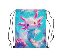 Mochila con Cordón Cute Pink Axolotl Cartoon Salamander Kawaii Marine Sea Life Bolsa con Cordón Casual Bolsas De Cuerdas Unisex Mochila Cuerdas para Escuela Compras Senderismo 36X42CM